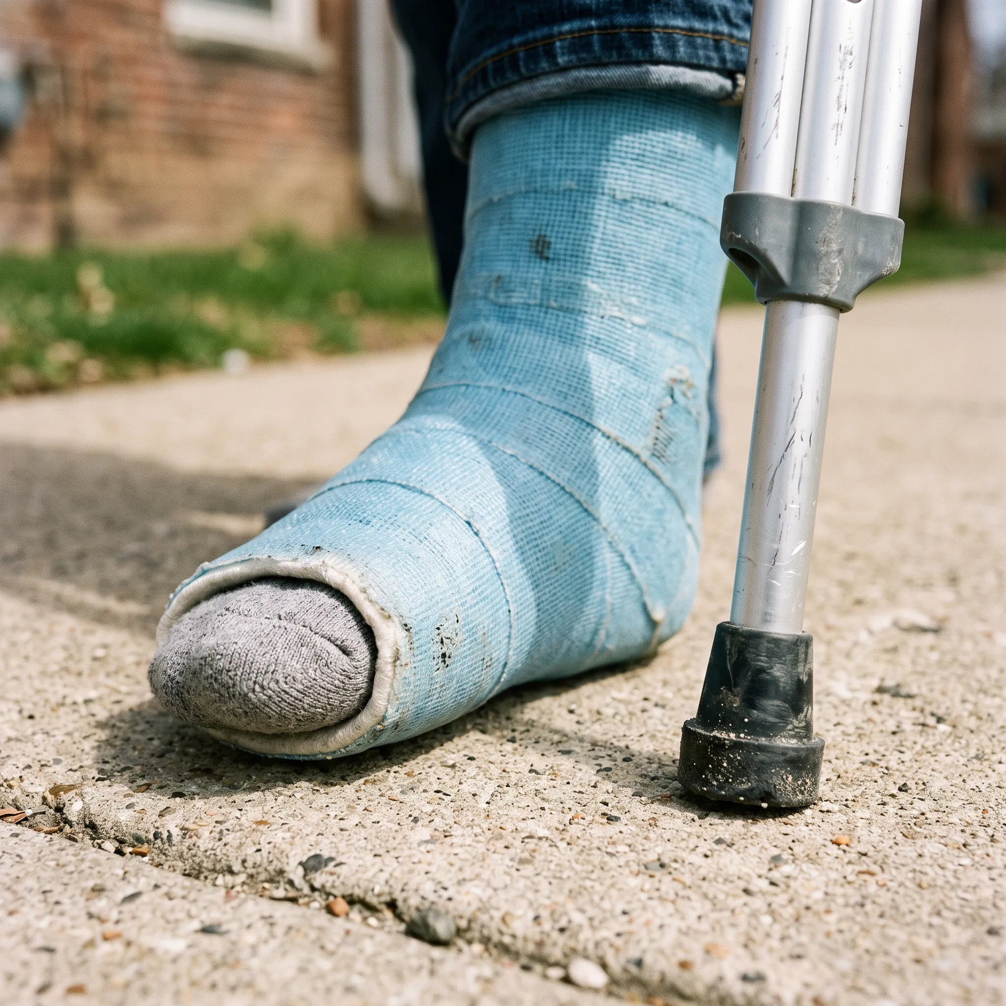 Leg cast and crutches after a fracture