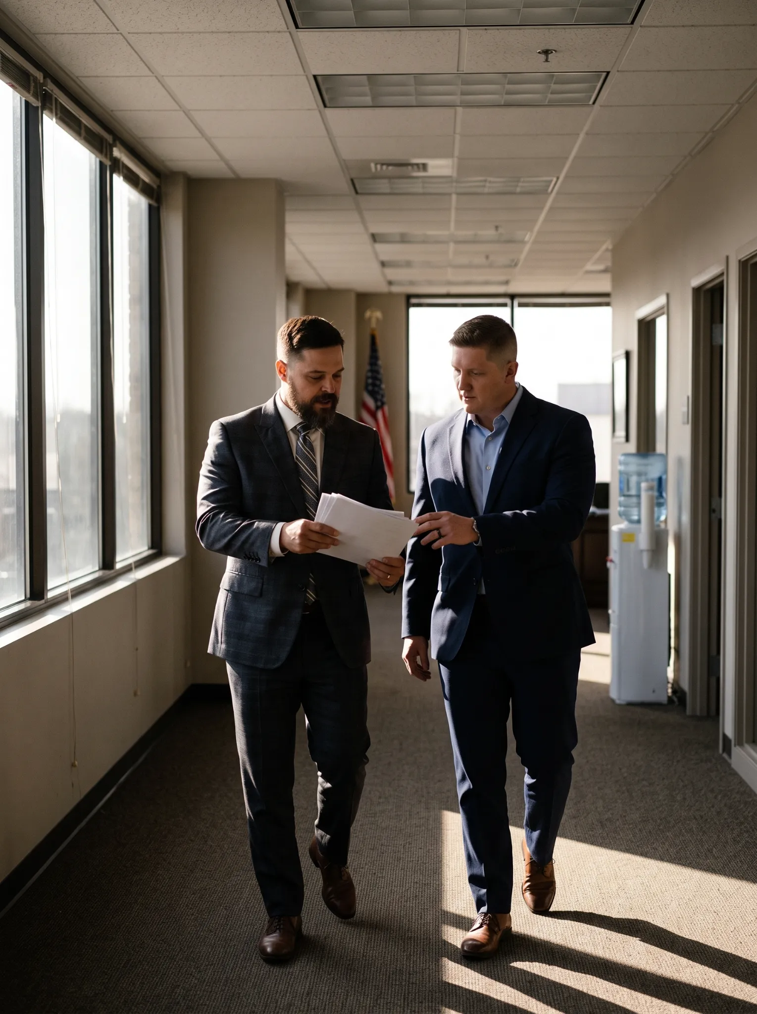 Attorneys reviewing claim documents in an office